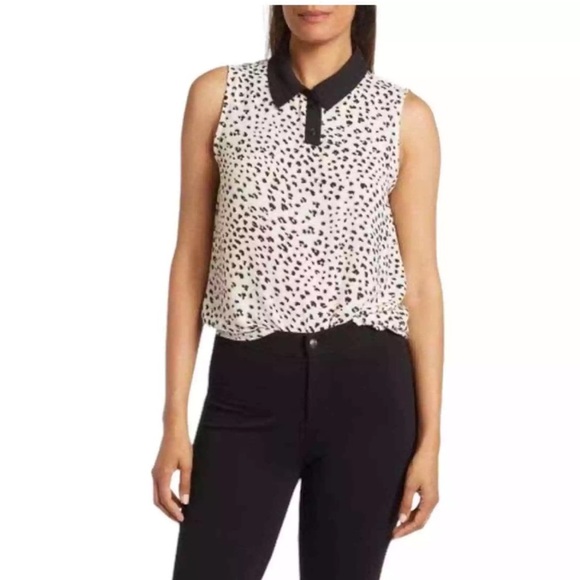 PLEIONE  Leopard Print Collared Sleeveless Blouse  Sz L Like New office modest - Picture 3 of 16
